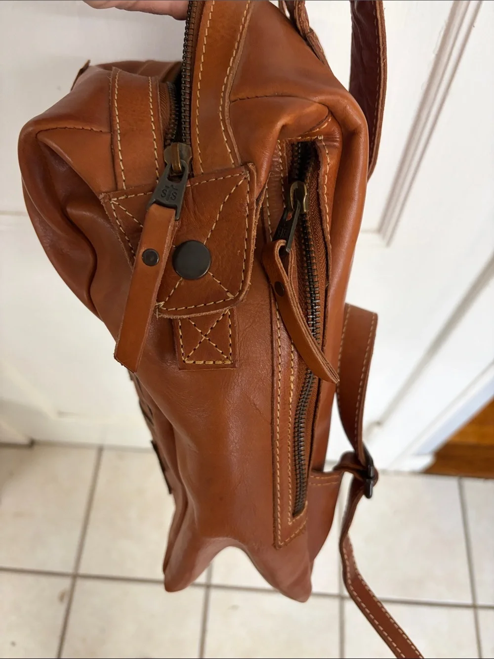 STS Ranchwear Tan Leather Backpack with Studded Southwestern Design